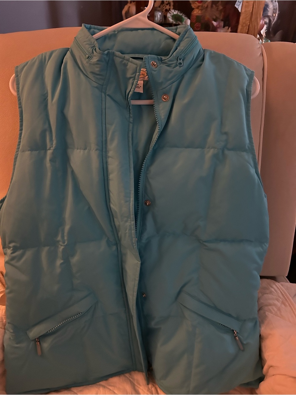 Womens Light Teal Puffer Vest - Sleeveless Jacket